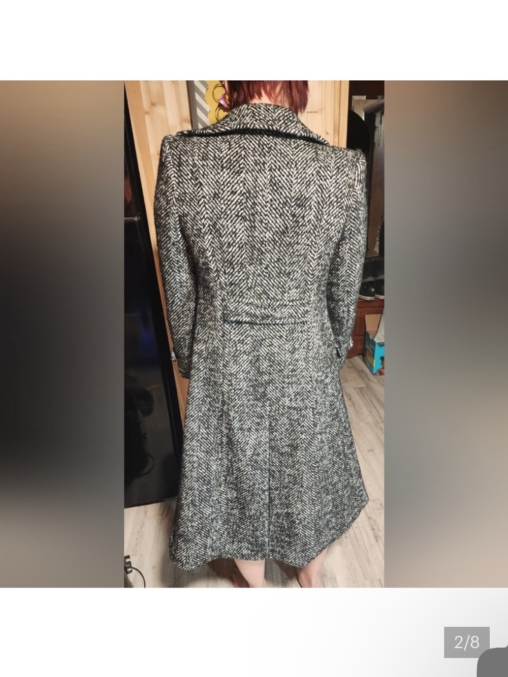 Ralph Lauren Black and White Herringbone Wool Double-Breasted Coat - Picture 4 of 11